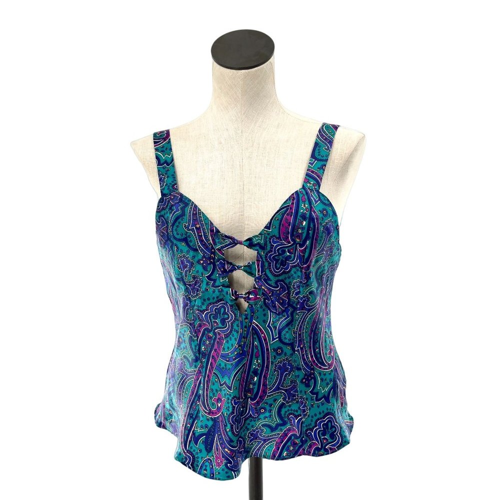 80s Paisley Green & Purple Bow Accent Tank Top Sleep Solutions Medium View 2